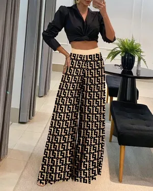 High Waist Wide Leg Pants - Printed