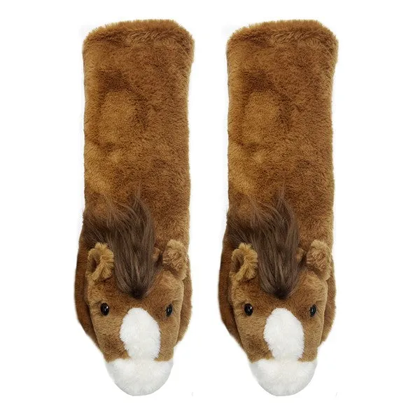 Horse Play Cozy Warm Women's Plush Animal Slipper Socks