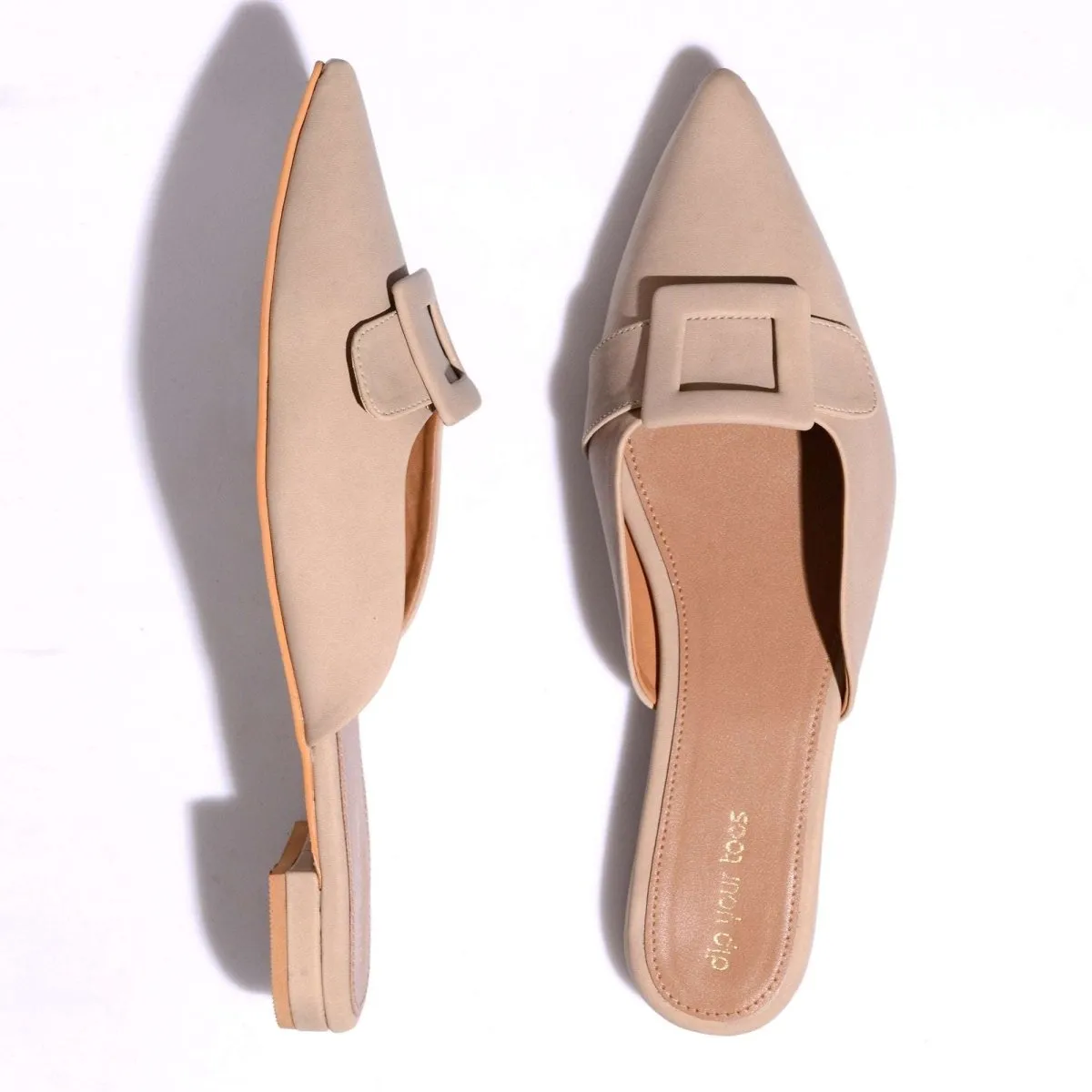 Ivory Buckled Mules