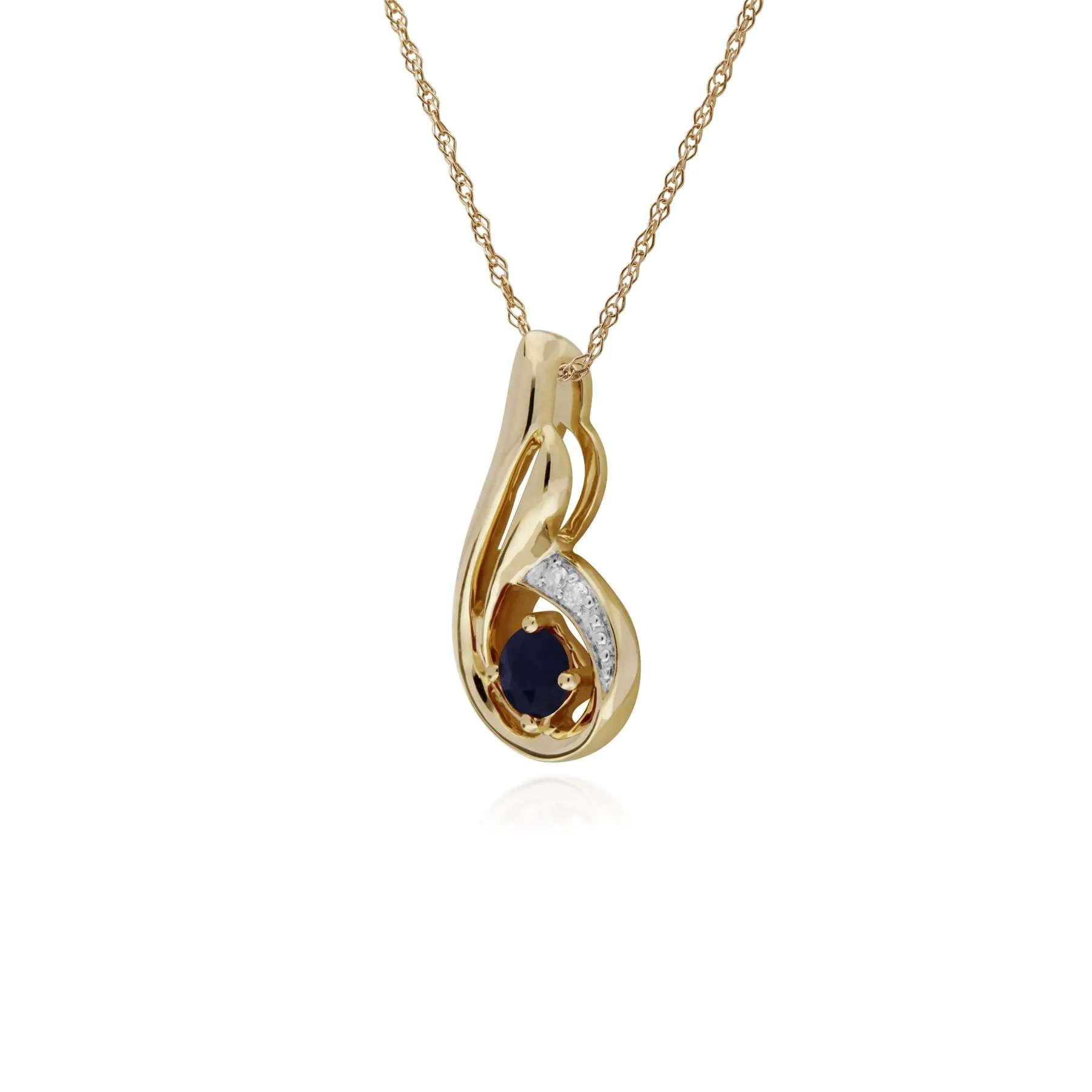 Klassische Saphir & Diamant Anhänger in 9ct Gelb Gold