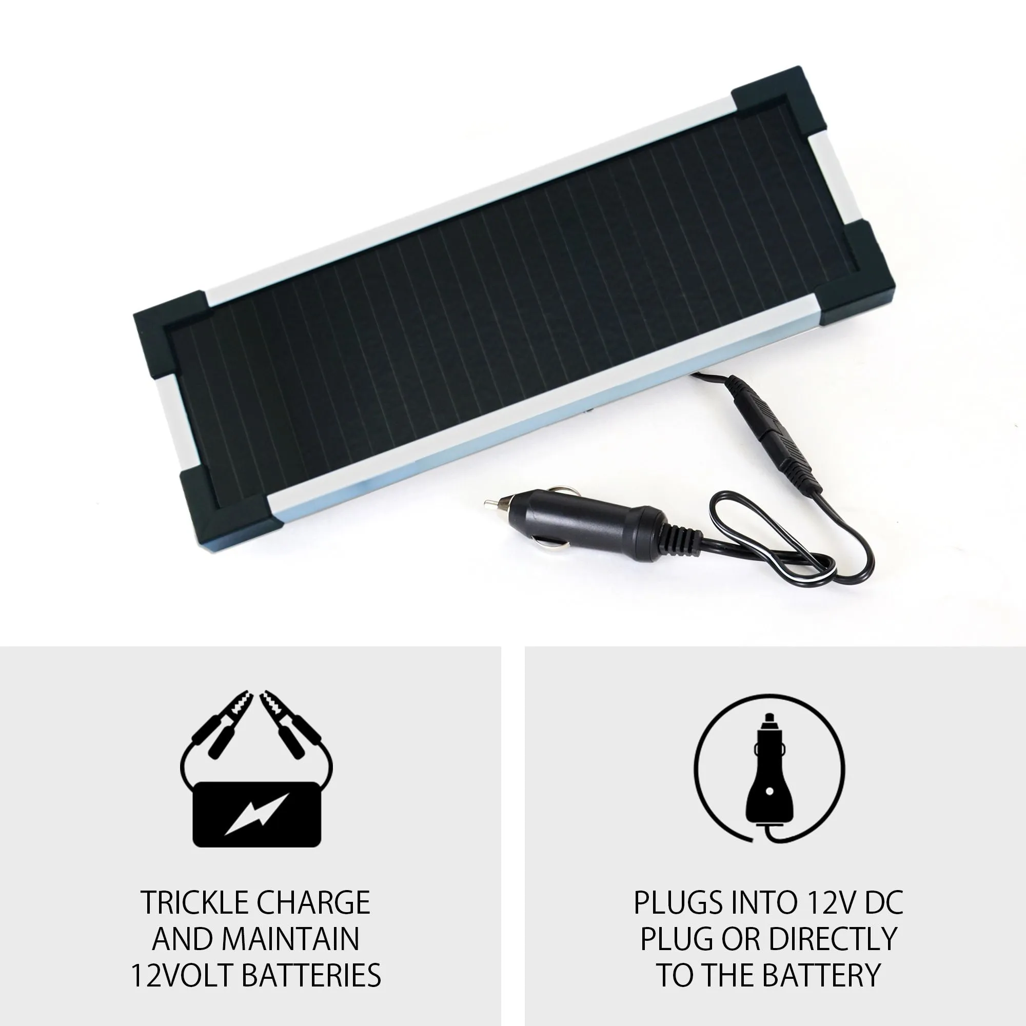 Koolatron 12V Solar Trickle Charger, 1.9W, 115 mAh Max Output, Black, Weatherproof Car Battery Charger with Battery Clamp and J-Plug for Car, Automotive, Motorcycle, Boat, Golf Cart