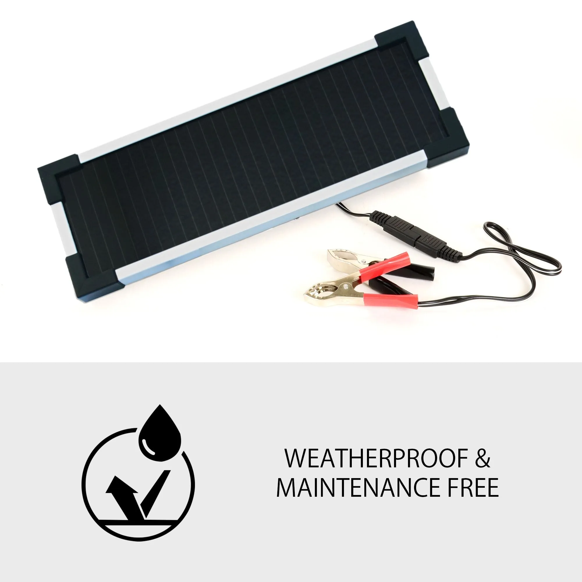 Koolatron 12V Solar Trickle Charger, 1.9W, 115 mAh Max Output, Black, Weatherproof Car Battery Charger with Battery Clamp and J-Plug for Car, Automotive, Motorcycle, Boat, Golf Cart