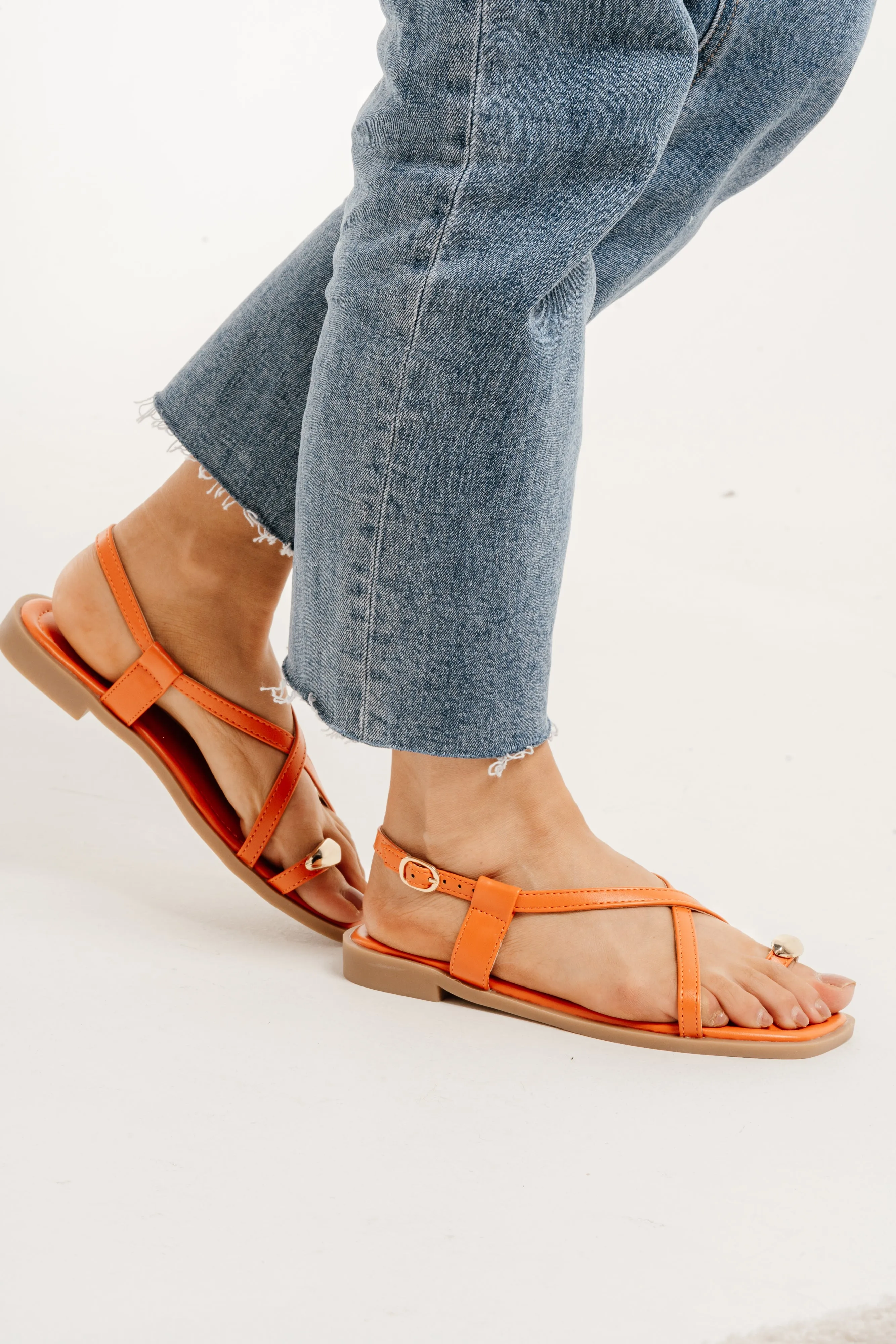 Lauren Metal Toe Post Sandals In Orange