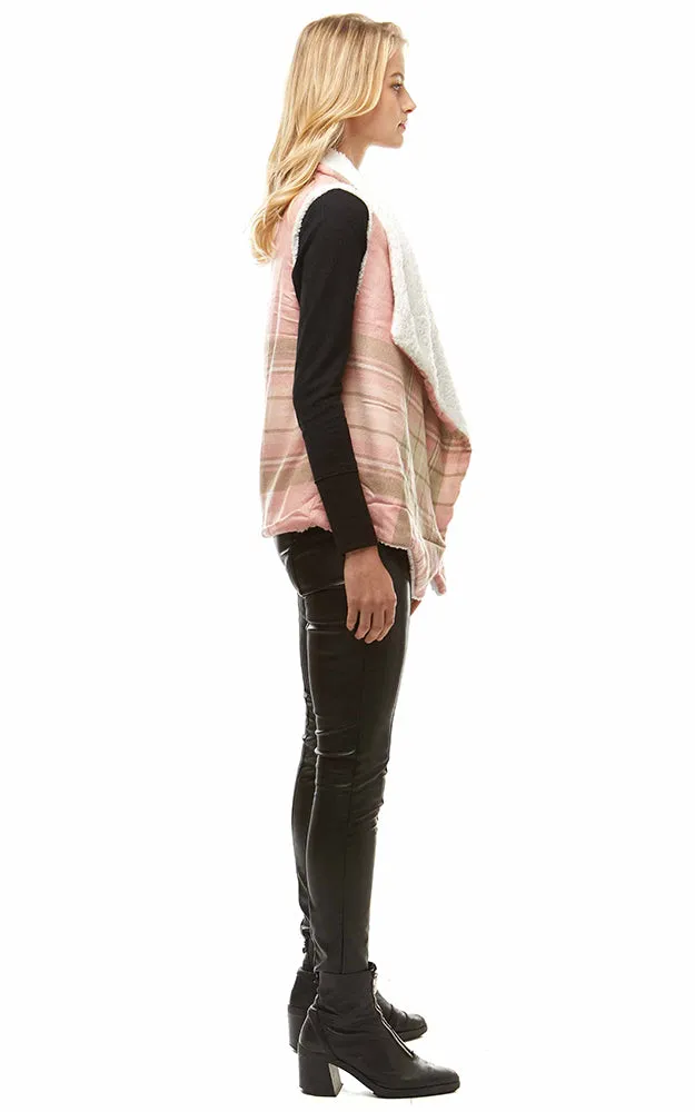 LOF948 Plaid Print Faux Fur Lining Vest