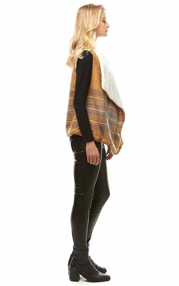 LOF948 Plaid Print Faux Fur Lining Vest