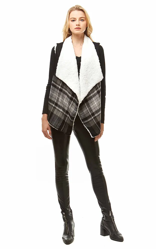 LOF948 Plaid Print Faux Fur Lining Vest