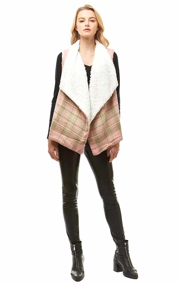 LOF948 Plaid Print Faux Fur Lining Vest