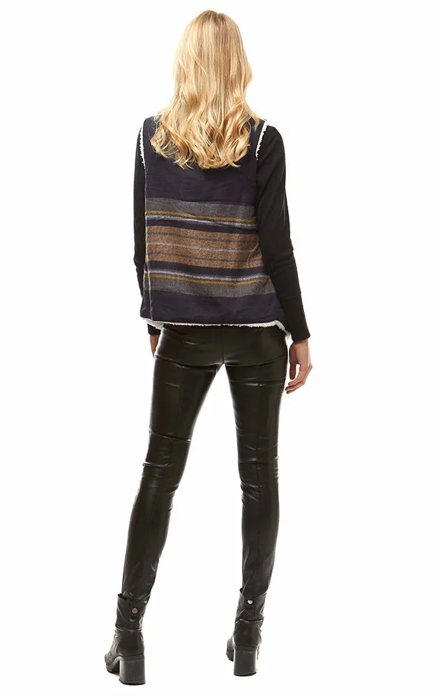 LOF948 Plaid Print Faux Fur Lining Vest