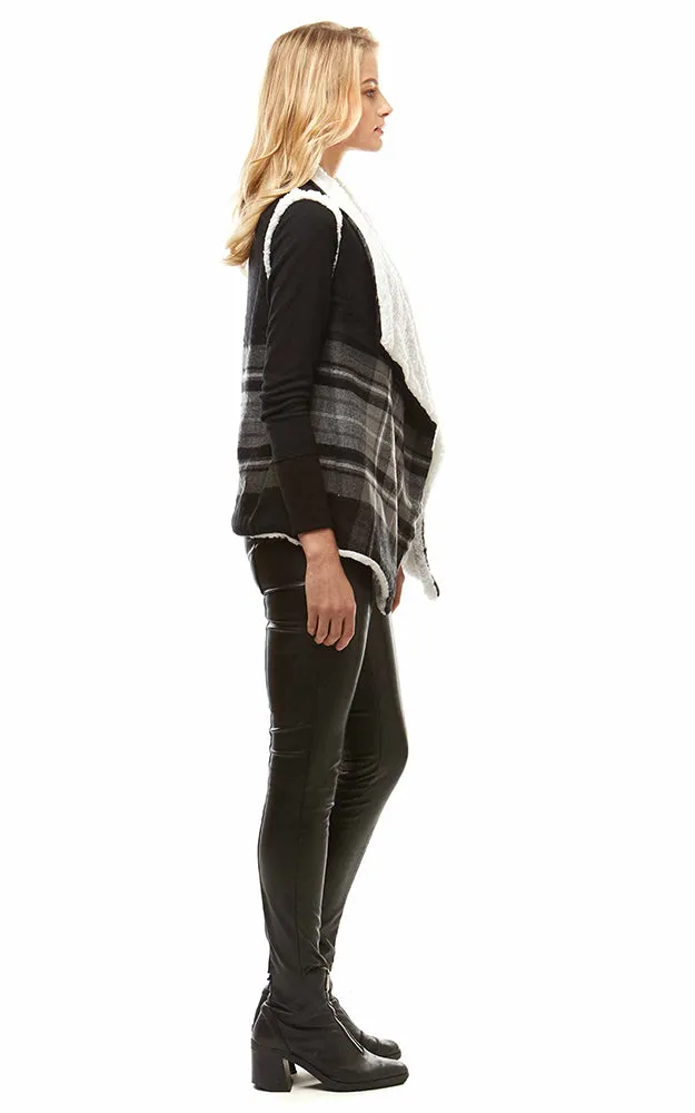 LOF948 Plaid Print Faux Fur Lining Vest