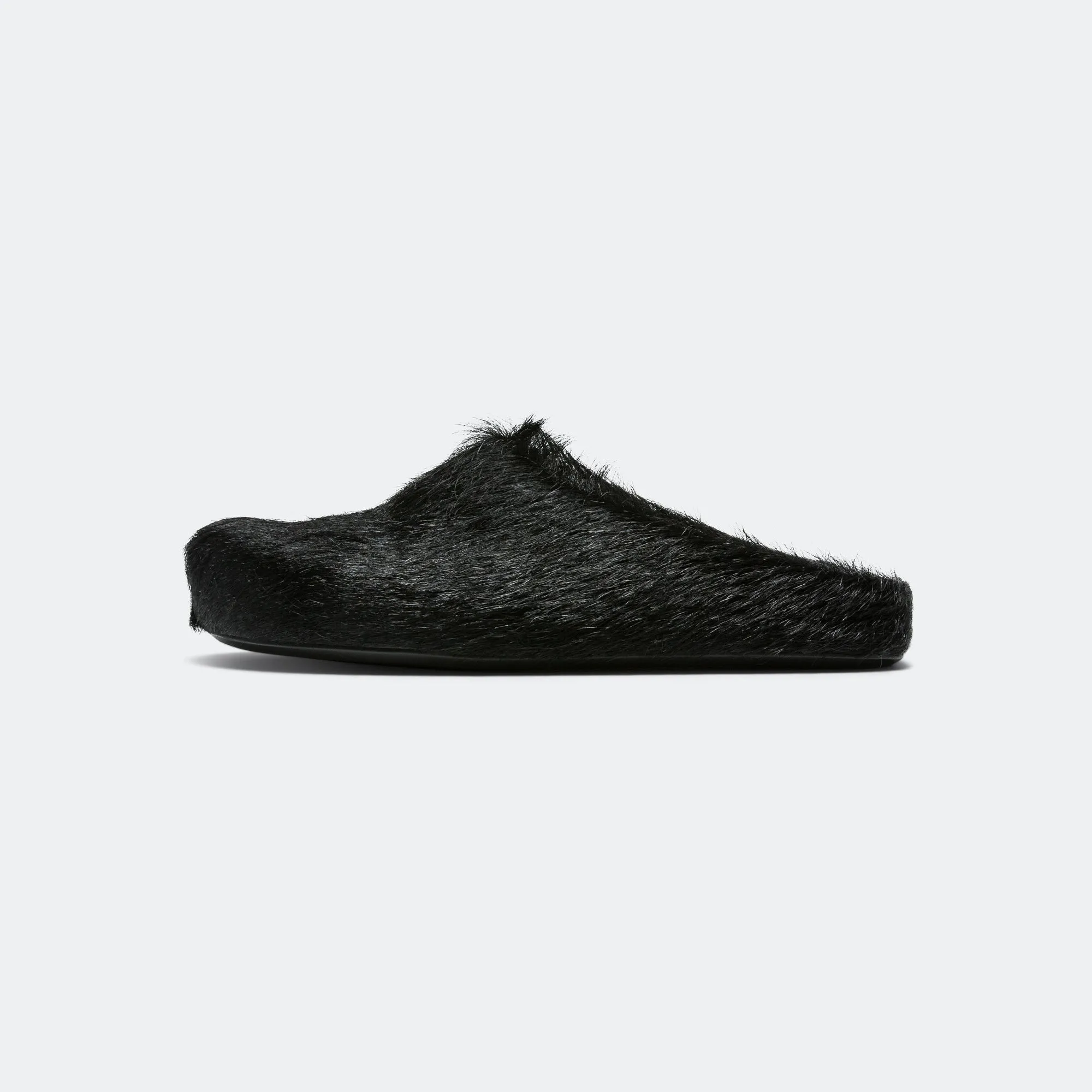 Long Hair Calfskin Fussbett Sabot - Black