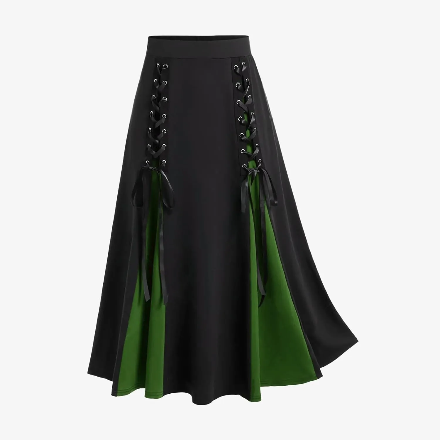 Maxi Skirts Women's Victorian Skirt Vintage A-Line Long Midi Skirt Lace Up Gothic Pleated Skirt Solid Long Skirts