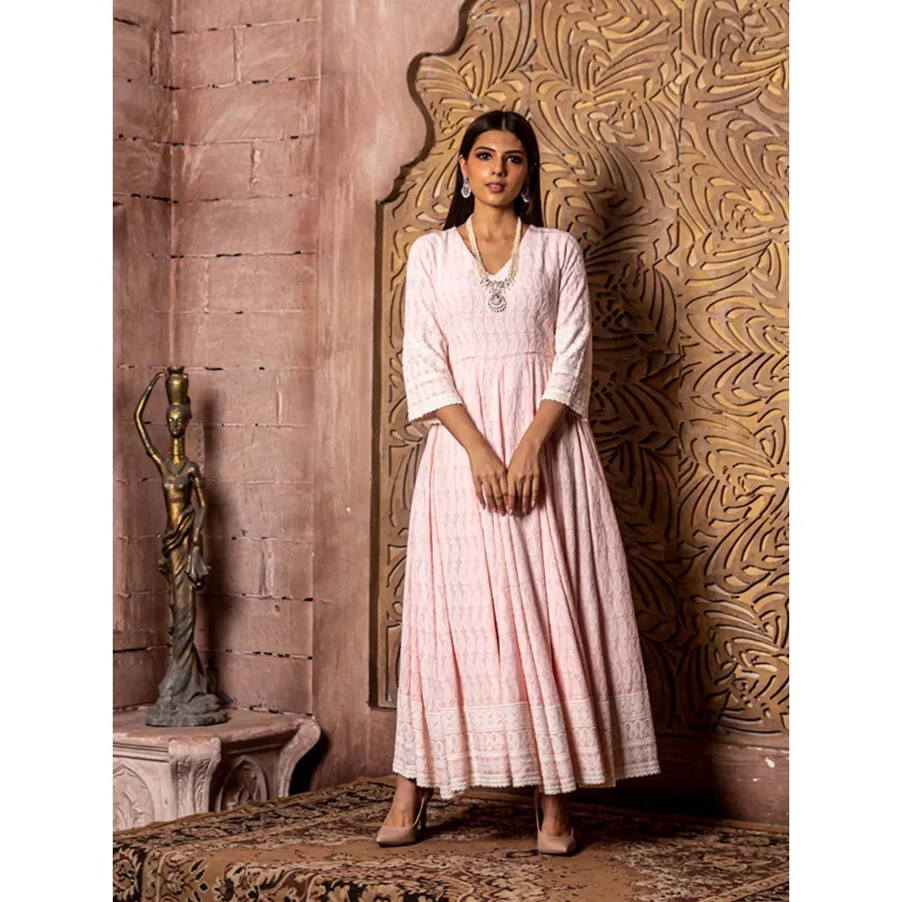 MONK & MEI Falak Pink Embroidered Dress