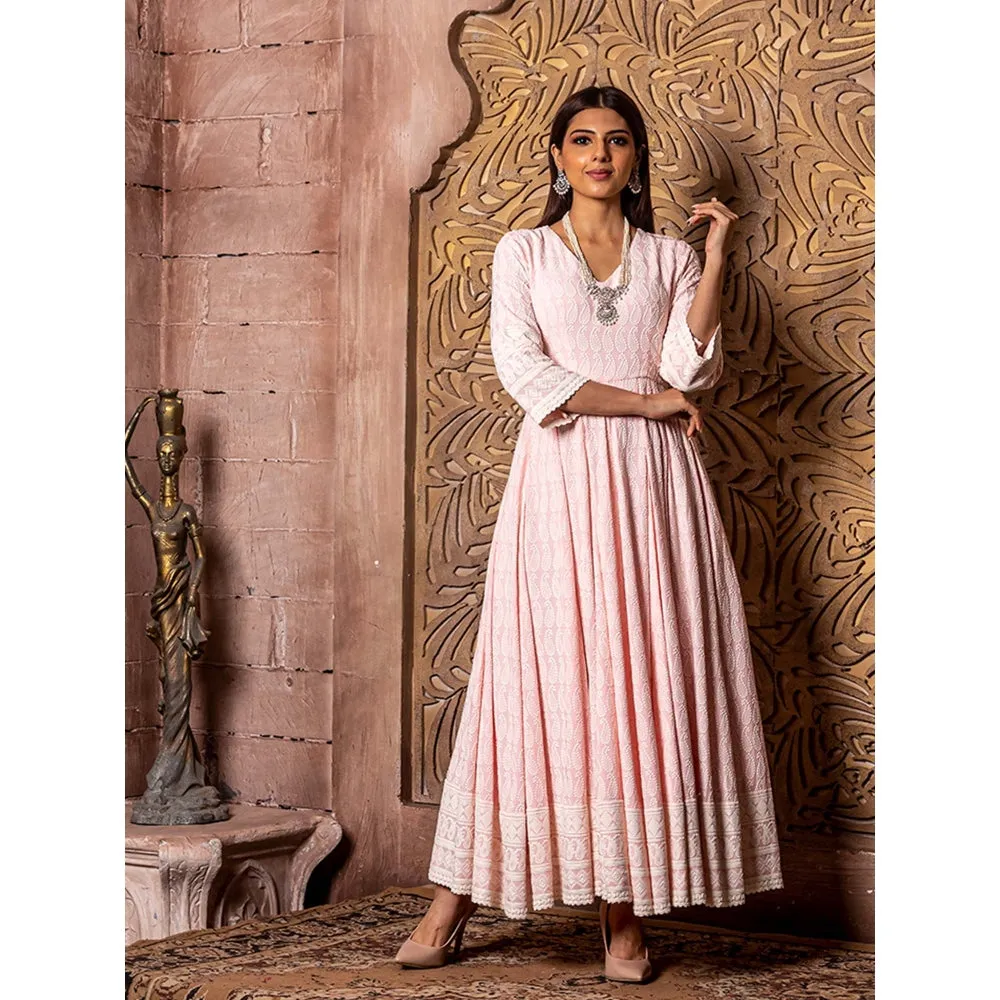 MONK & MEI Falak Pink Embroidered Dress