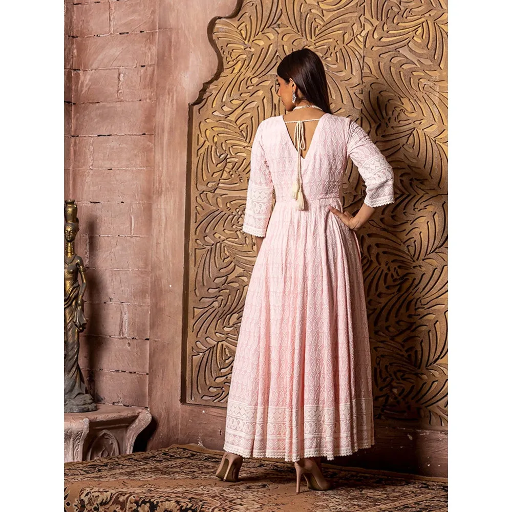 MONK & MEI Falak Pink Embroidered Dress