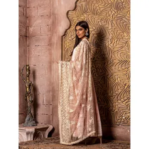 MONK & MEI Falak- Pink Long Anarkali Embroidered Dress and Pink Zari Dupatta (Set of 2)