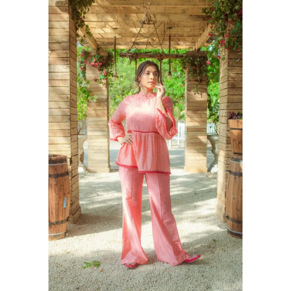 MONK & MEI Nazm Flared Chikankari Top Pants Peach Melon (Set of 2)