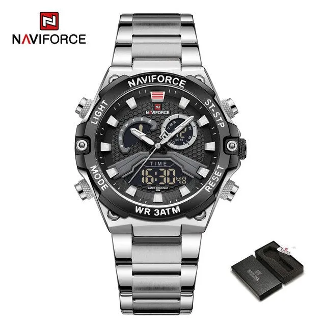 NAVIFORCE NF9207 Watches Men Military Fashion Quartz Luminous Dual Display Waterproof Male LED Digital Alarm Clock Clock Reloj Hombre