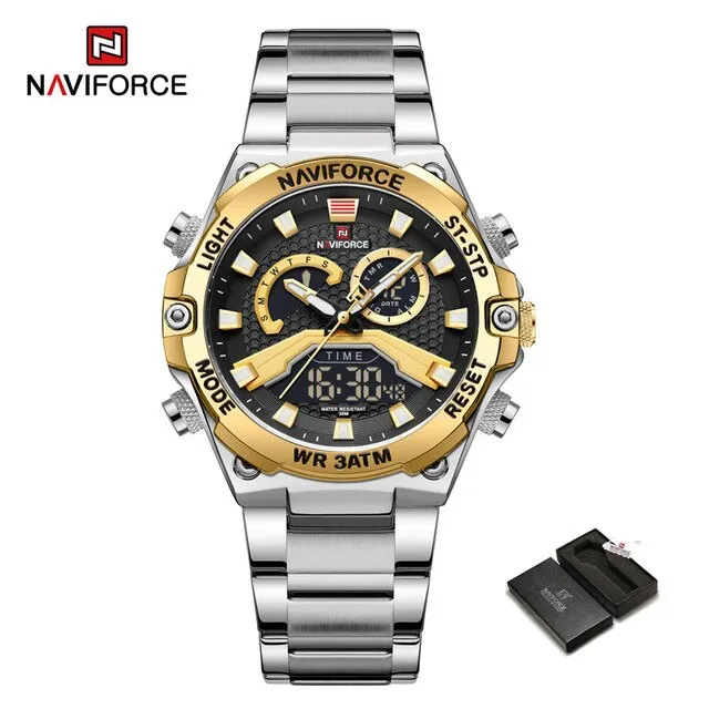 NAVIFORCE NF9207 Watches Men Military Fashion Quartz Luminous Dual Display Waterproof Male LED Digital Alarm Clock Clock Reloj Hombre