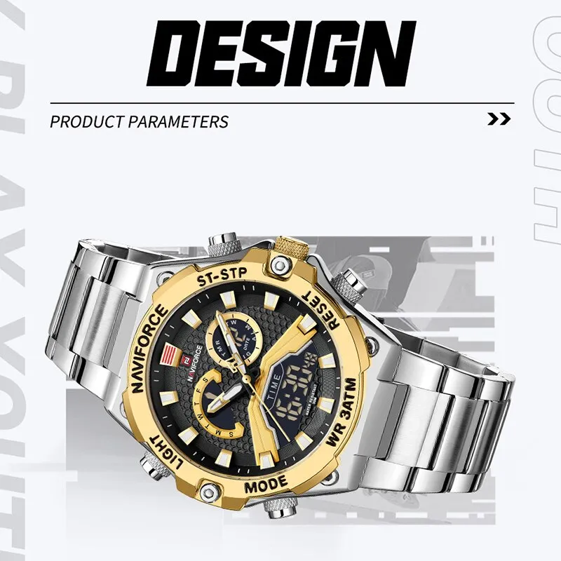 NAVIFORCE NF9207 Watches Men Military Fashion Quartz Luminous Dual Display Waterproof Male LED Digital Alarm Clock Clock Reloj Hombre
