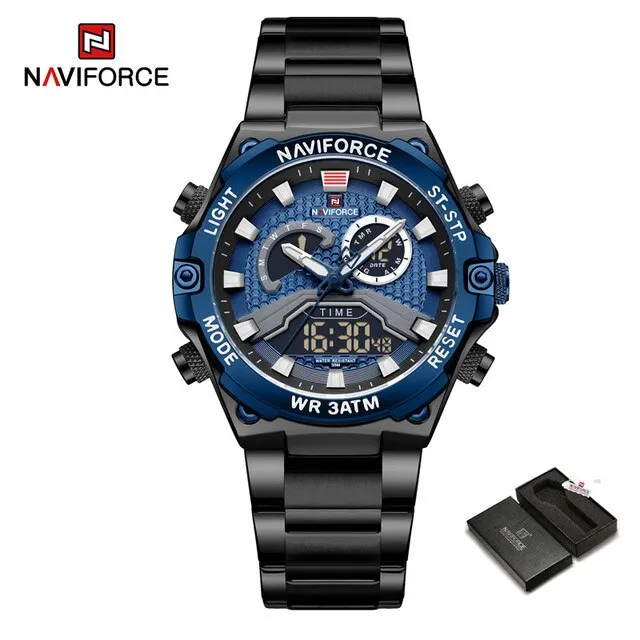 NAVIFORCE NF9207 Watches Men Military Fashion Quartz Luminous Dual Display Waterproof Male LED Digital Alarm Clock Clock Reloj Hombre