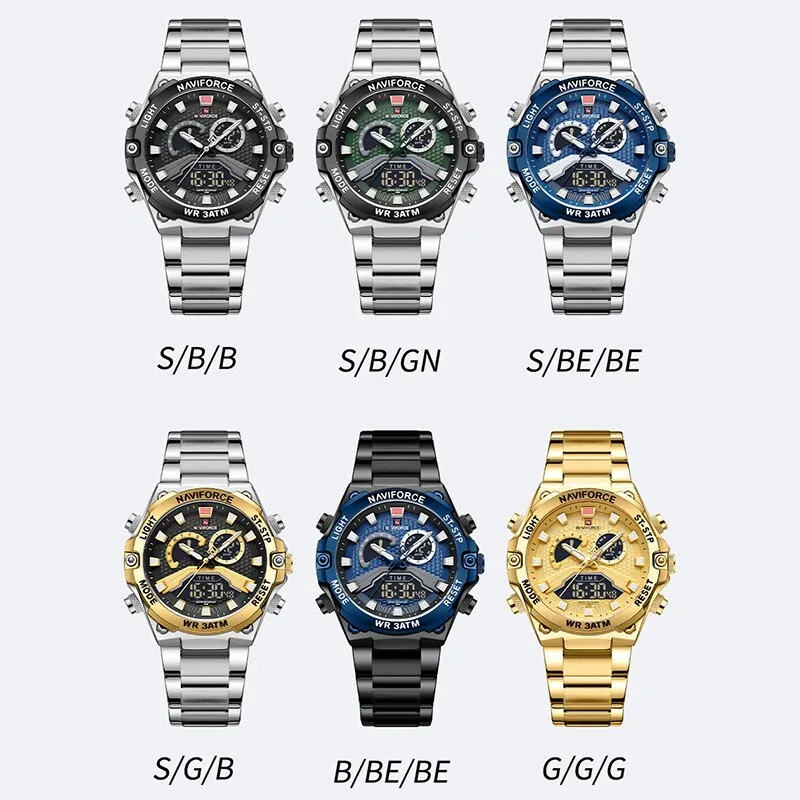 NAVIFORCE NF9207 Watches Men Military Fashion Quartz Luminous Dual Display Waterproof Male LED Digital Alarm Clock Clock Reloj Hombre
