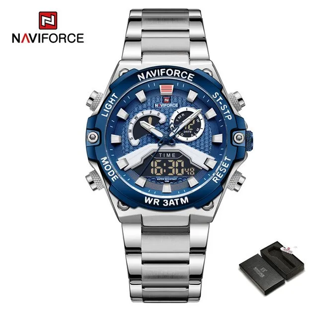 NAVIFORCE NF9207 Watches Men Military Fashion Quartz Luminous Dual Display Waterproof Male LED Digital Alarm Clock Clock Reloj Hombre