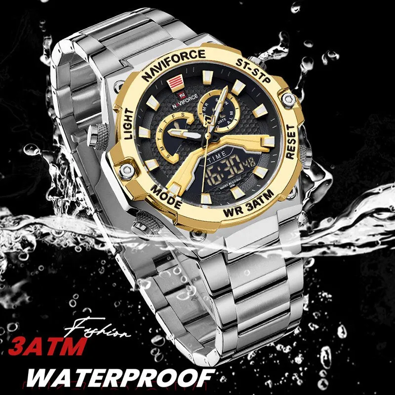 NAVIFORCE NF9207 Watches Men Military Fashion Quartz Luminous Dual Display Waterproof Male LED Digital Alarm Clock Clock Reloj Hombre