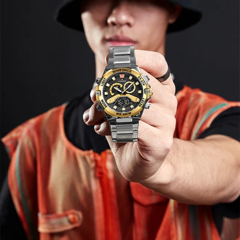 NAVIFORCE NF9207 Watches Men Military Fashion Quartz Luminous Dual Display Waterproof Male LED Digital Alarm Clock Clock Reloj Hombre