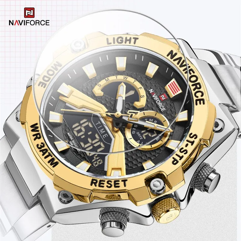 NAVIFORCE NF9207 Watches Men Military Fashion Quartz Luminous Dual Display Waterproof Male LED Digital Alarm Clock Clock Reloj Hombre