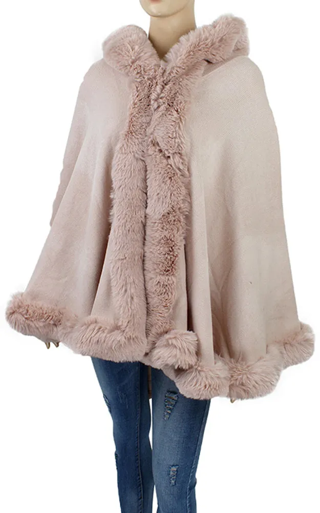 P1771 Faux Fur Trim Cape/Ruana