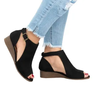 Peep Toe Cut Out Wedge Booties Sandal