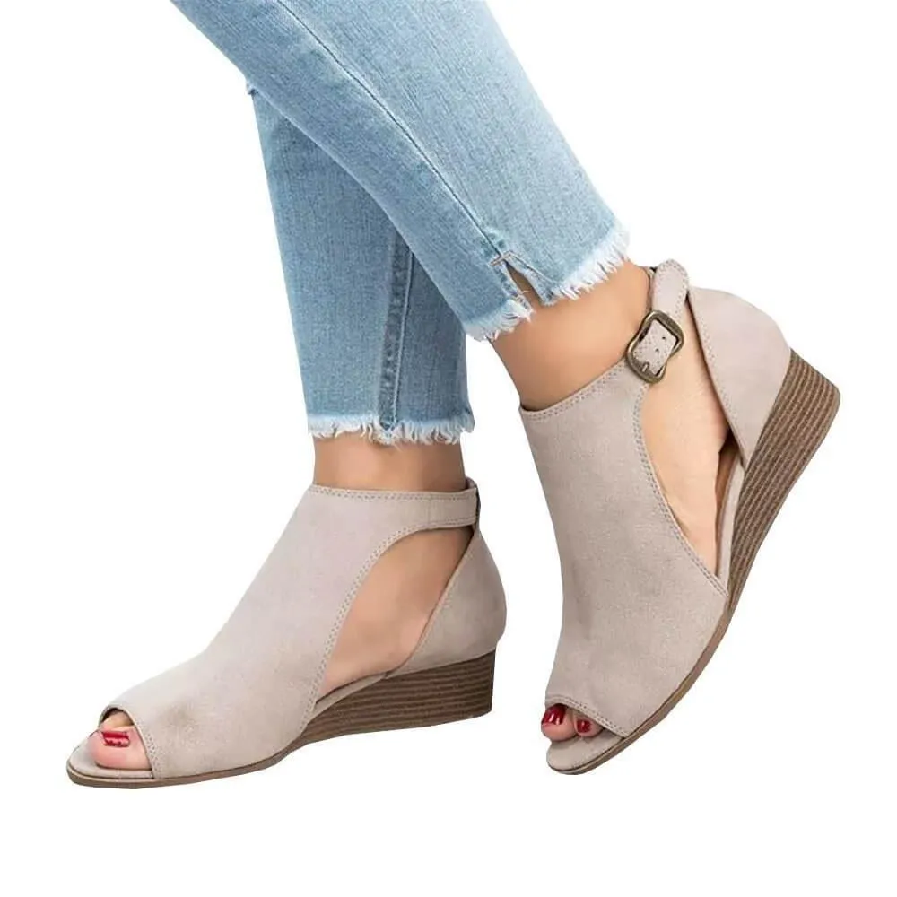 Peep Toe Cut Out Wedge Booties Sandal
