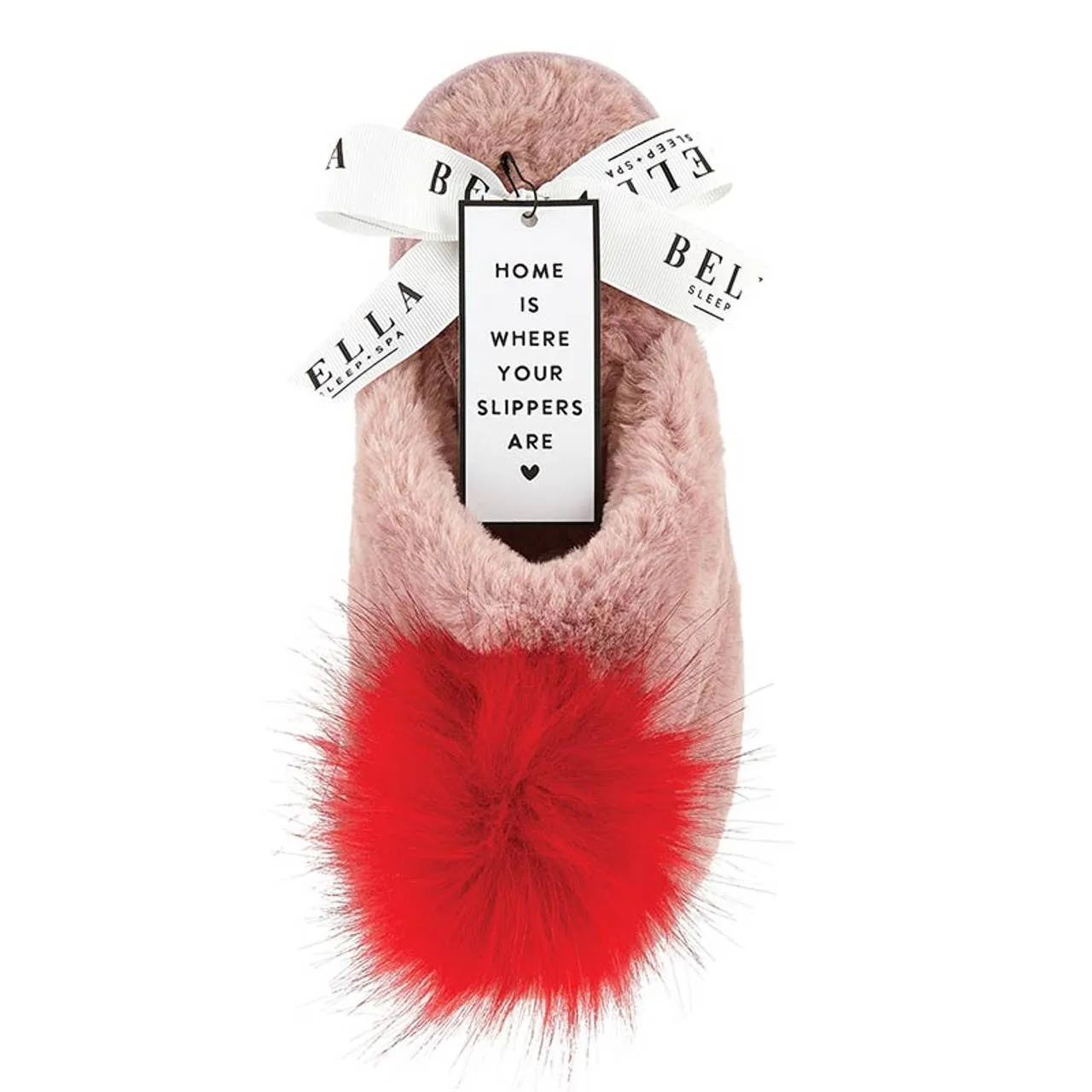 Plush Slippers w Red Pom Pom