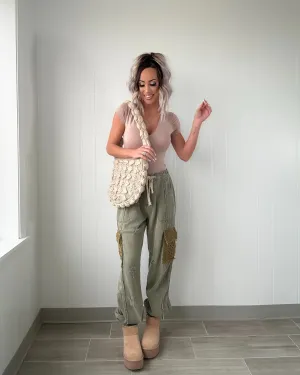 Pure Essentials Crochet Joggers - Olive