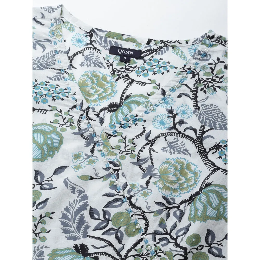 QOMN White and Black Printed Top