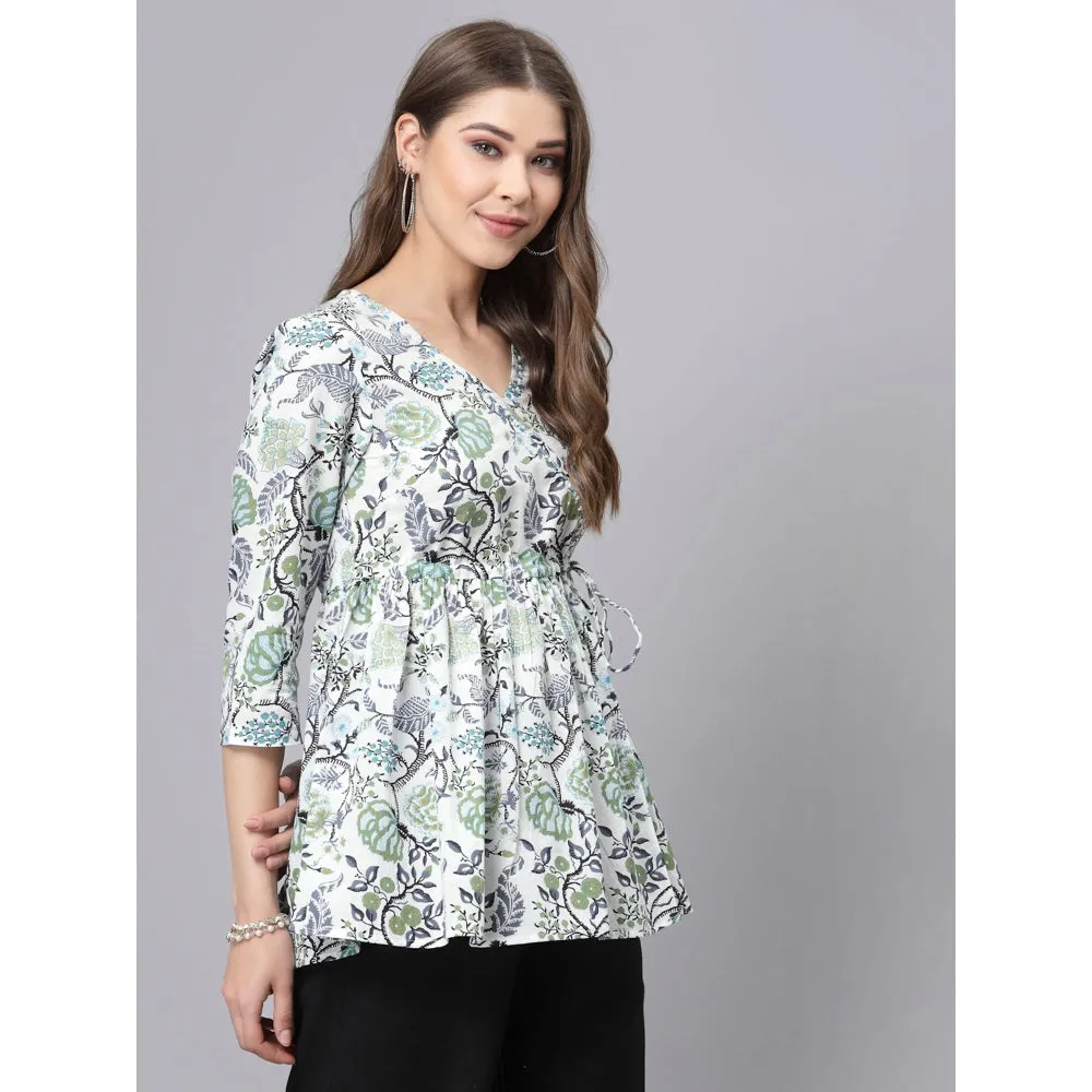 QOMN White and Black Printed Top