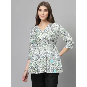 QOMN White and Black Printed Top