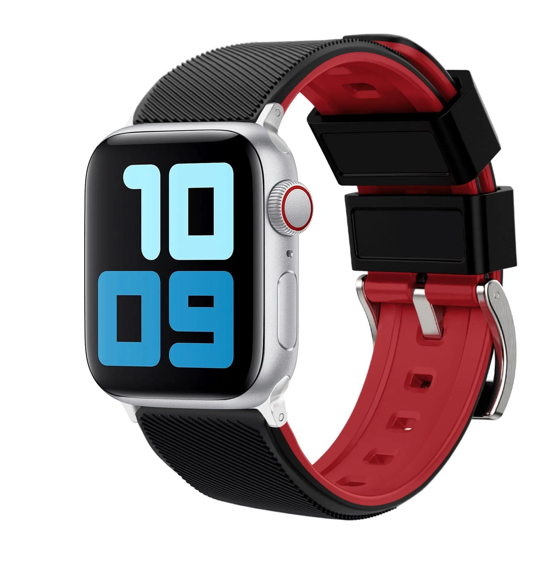 Ritche Black/red Sports Silicone Watch Bands For Apple Watch Series 7/6/5/4/3/2/1/SE