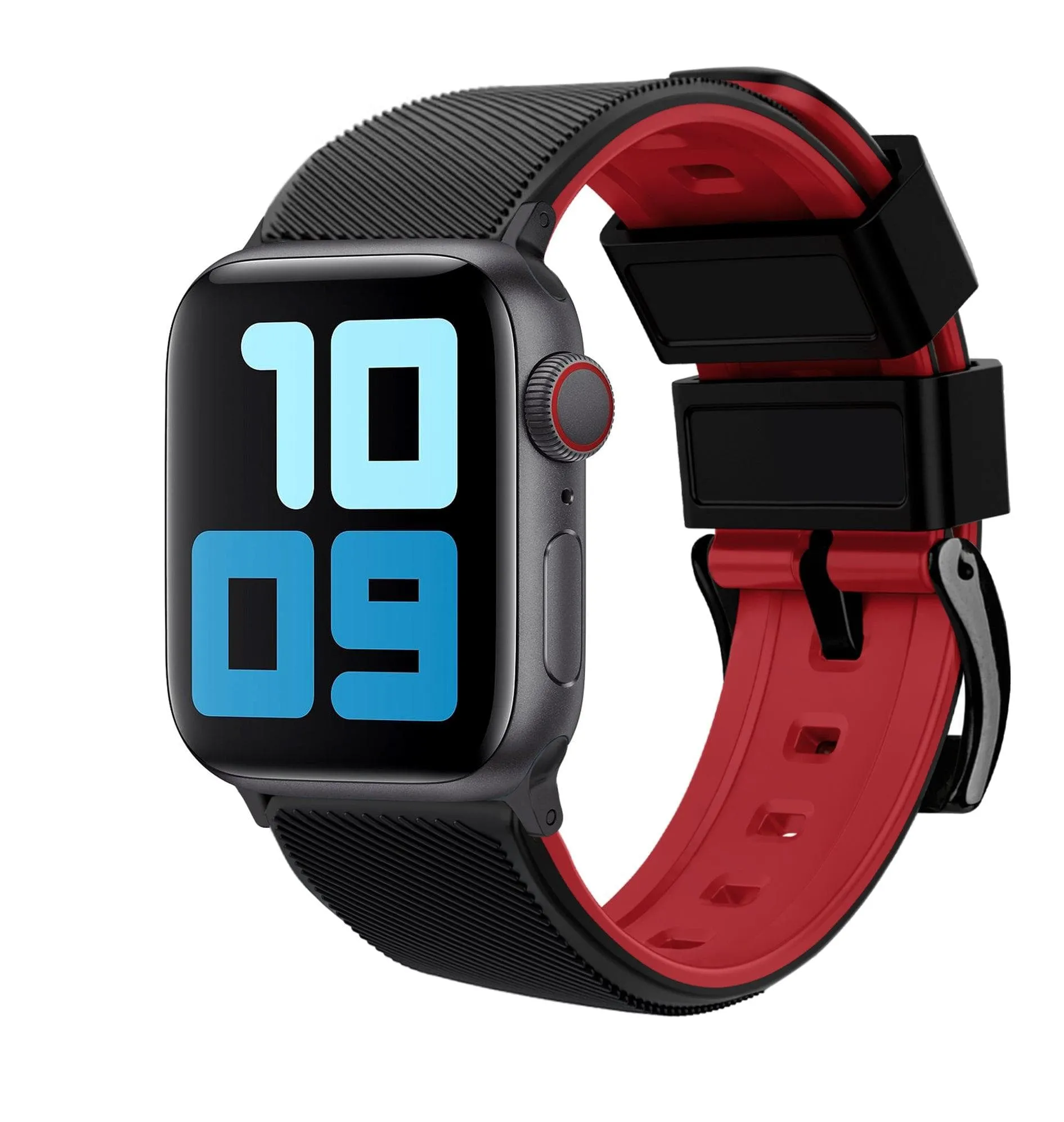 Ritche Black/red Sports Silicone Watch Bands For Apple Watch Series 7/6/5/4/3/2/1/SE