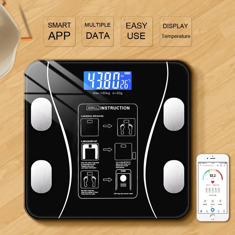 Smart Scale - Digital Bathroom BMI Weighing with Bluetooth Connectivity