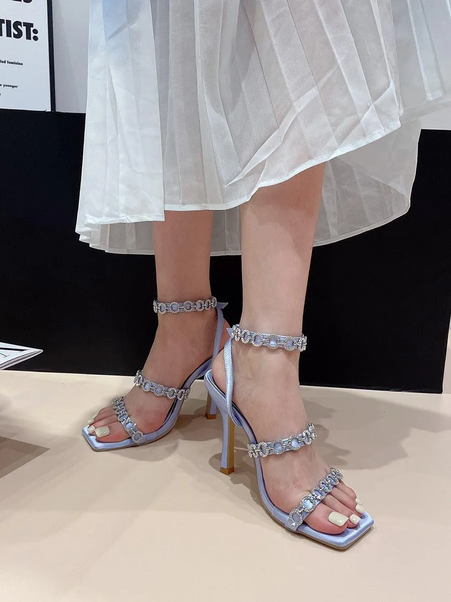 Stilettos One-strap Square Head High Heel Sandals MHE1088
