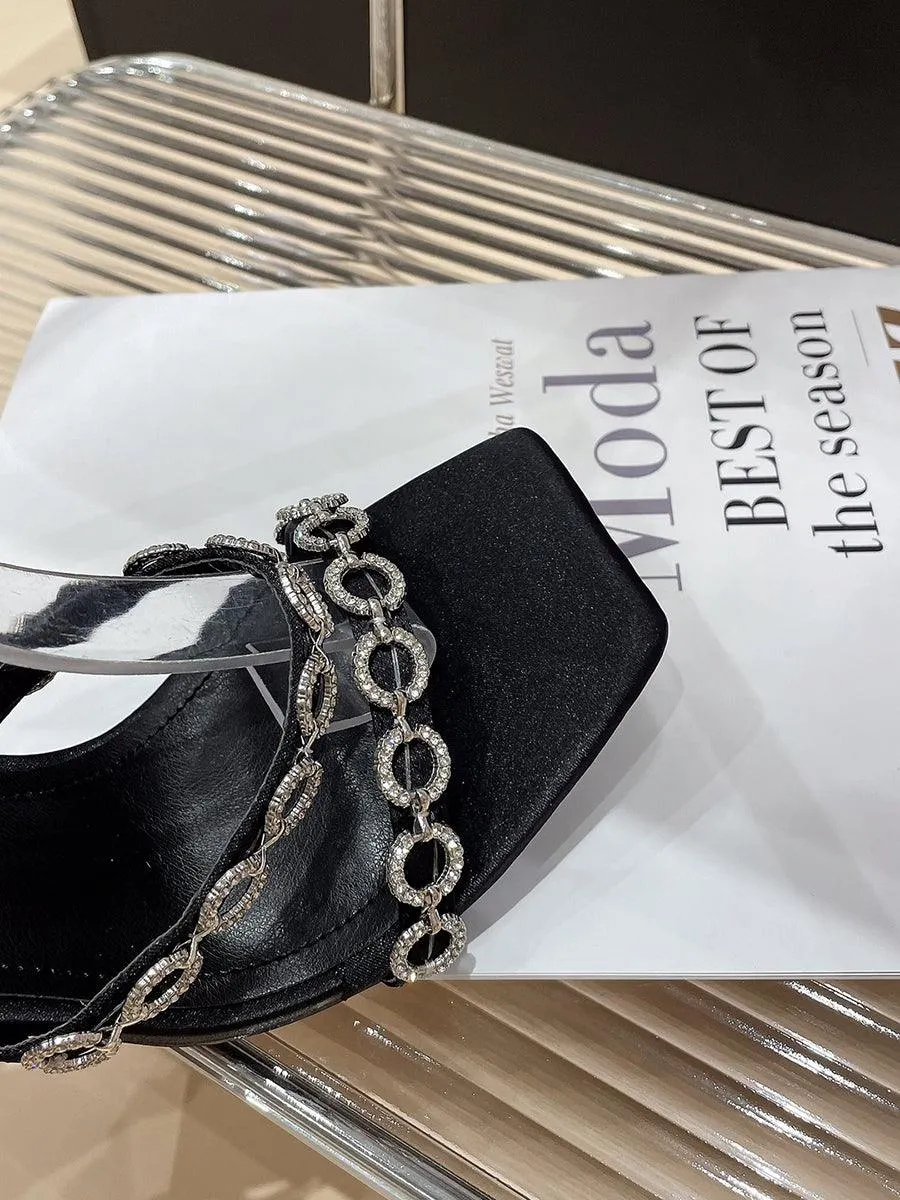 Stilettos One-strap Square Head High Heel Sandals MHE1088