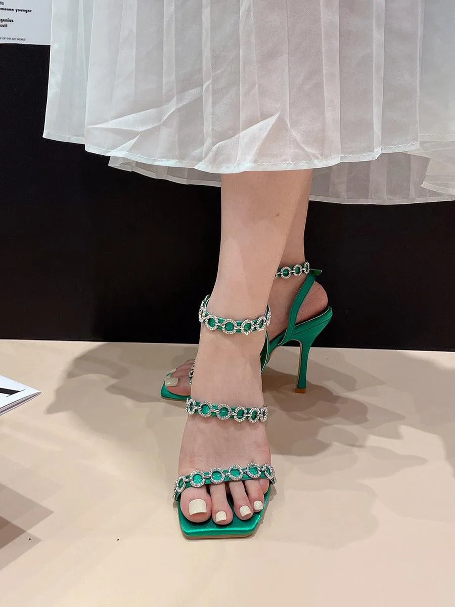 Stilettos One-strap Square Head High Heel Sandals MHE1088