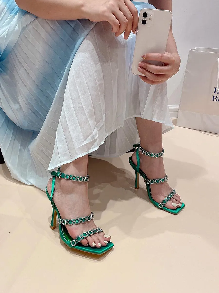Stilettos One-strap Square Head High Heel Sandals MHE1088