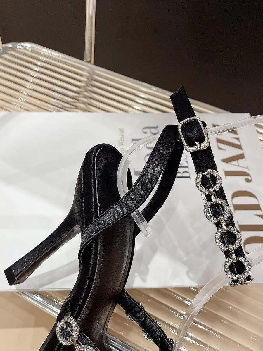 Stilettos One-strap Square Head High Heel Sandals MHE1088