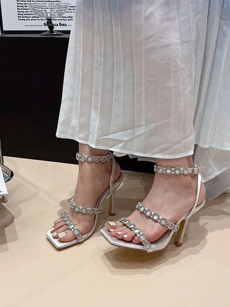 Stilettos One-strap Square Head High Heel Sandals MHE1088