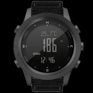 Tactical Military Watch with LCD Digital Display. Functions Include Altimeter, Barometer, Compass, Dual Time Zones and Step Counter