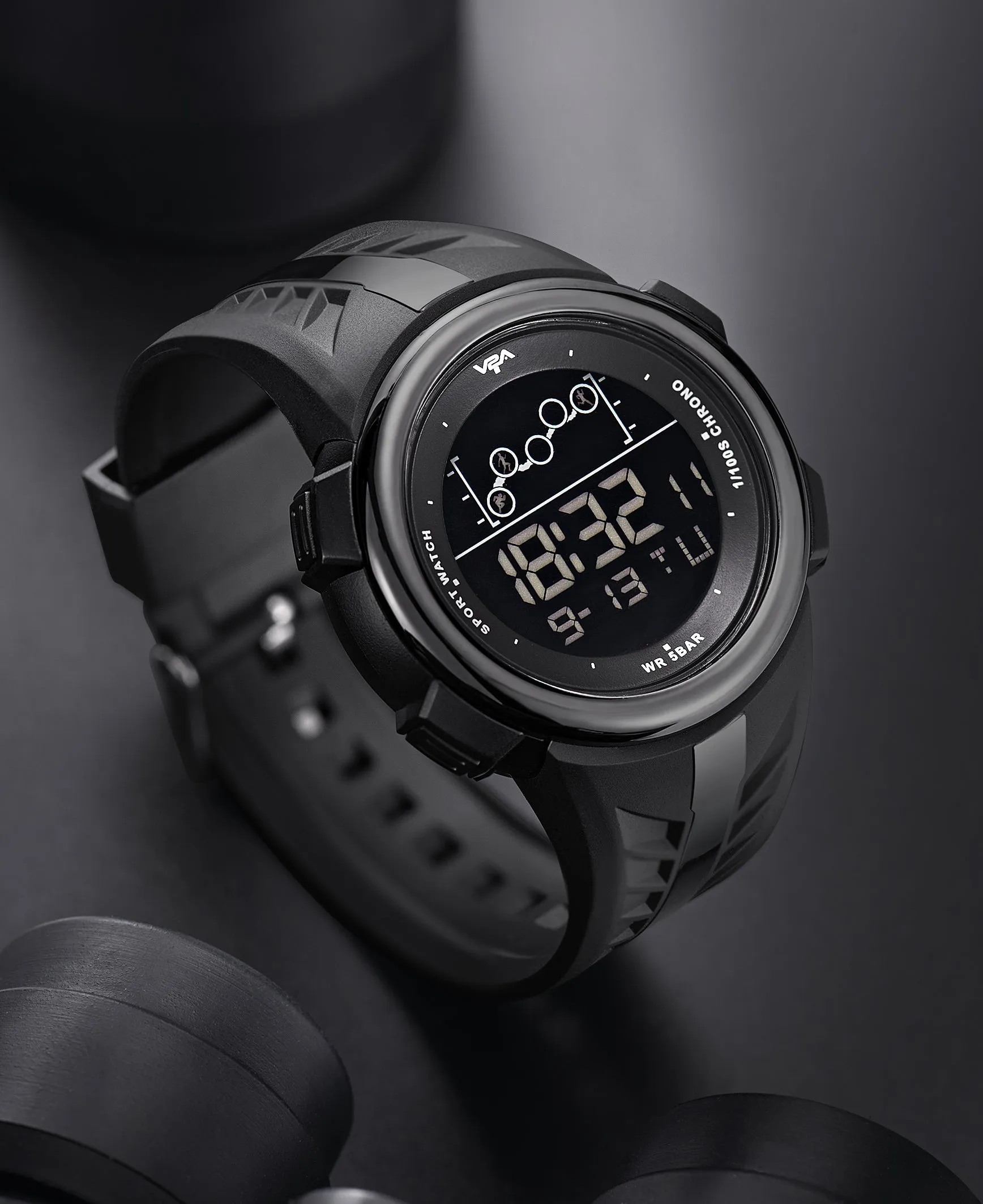 V2A Digital 5ATM Waterproof Sports Watch for Men with Stopwatch, Backlight and Alarm | Dial Size - 47 mm