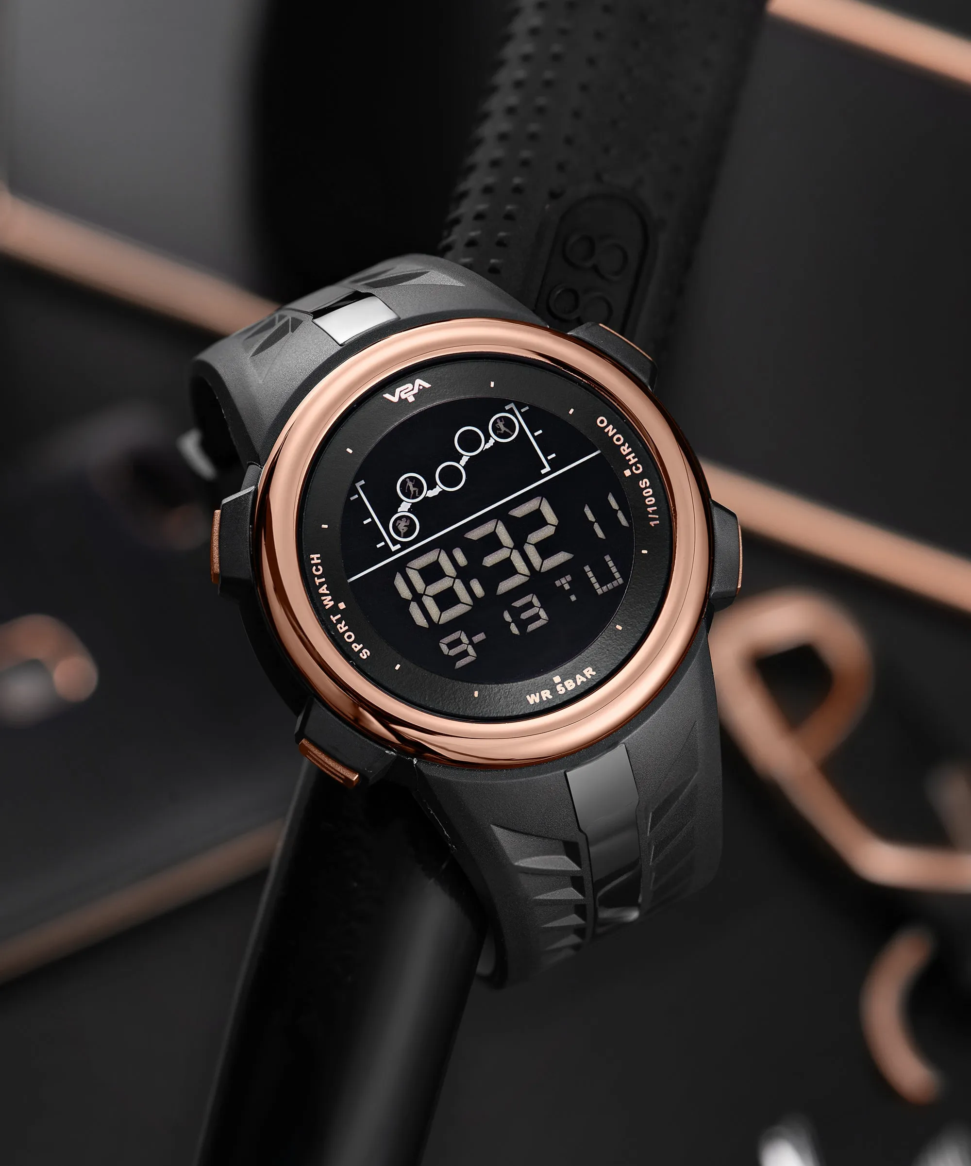 V2A Digital 5ATM Waterproof Sports Watch for Men with Stopwatch, Backlight and Alarm | Dial Size - 47 mm