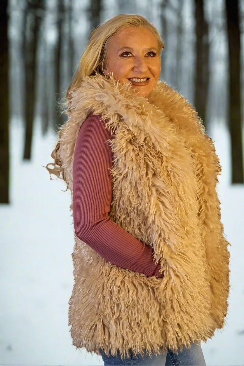 W.A.Y Wonderful & Young Mongolian Lamb Faux Fur Lapel Vest